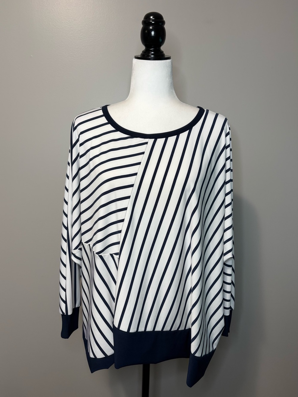 Sympli Resort Boatneck Dolman Long Sleeve Stripe Top